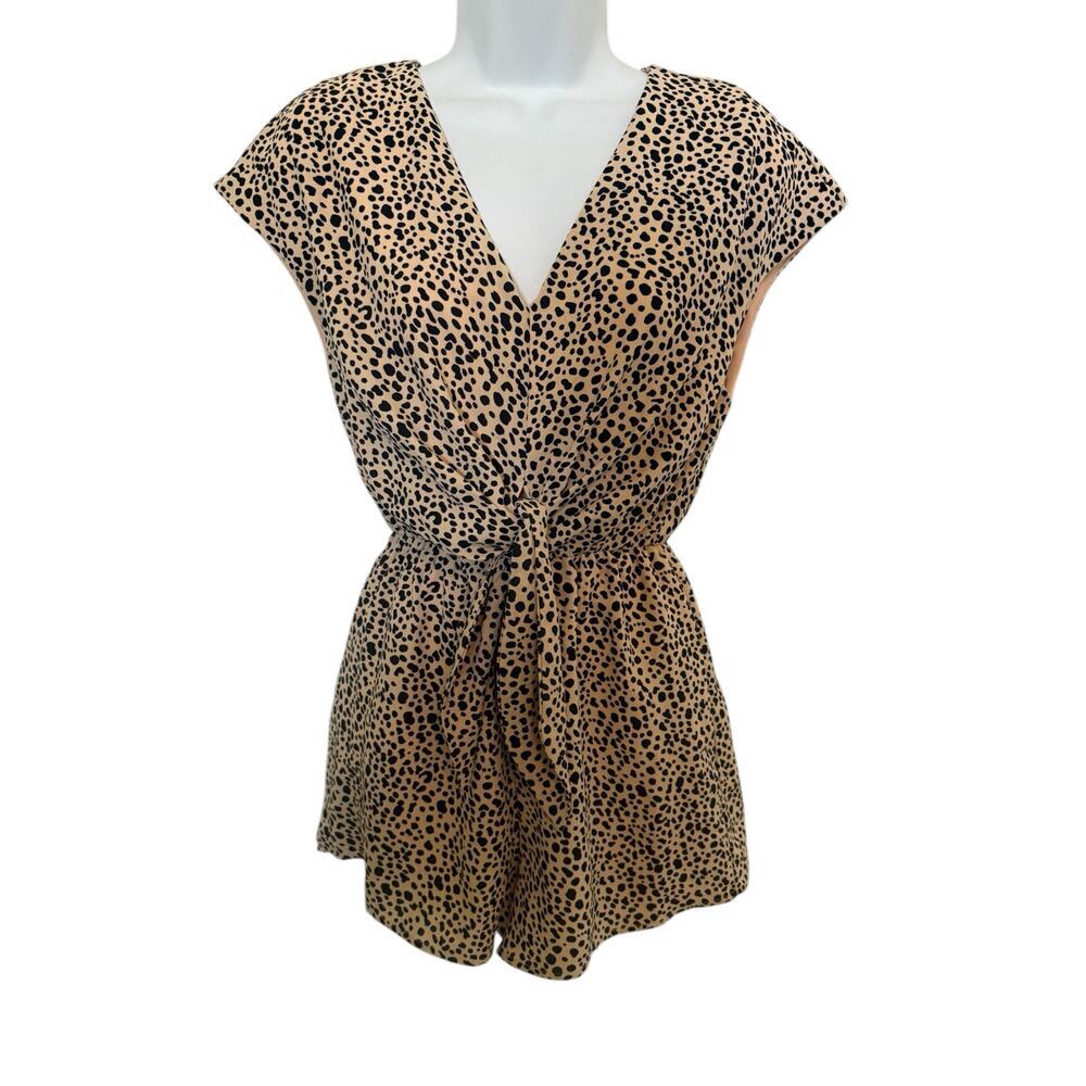 Vtg She + Sky Cream Black Open Back Romper V-Neck​